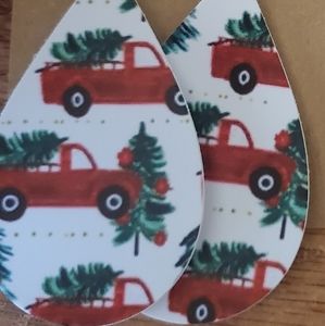 Christmas tree truck faux leather earrings